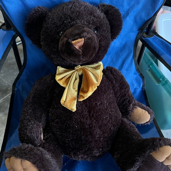 Golden Bear Co Dark Brown Teddy Bear Plush 17" Stuffed Animal Toy Yellow Bow - Picture 1 of 3